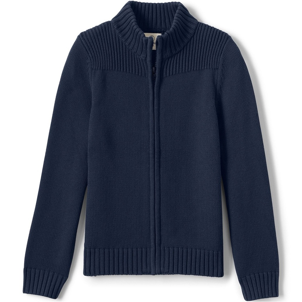 Lands' End Boys Cotton Modal Zip Front Navy Cardigan Sweater, School Uniform
